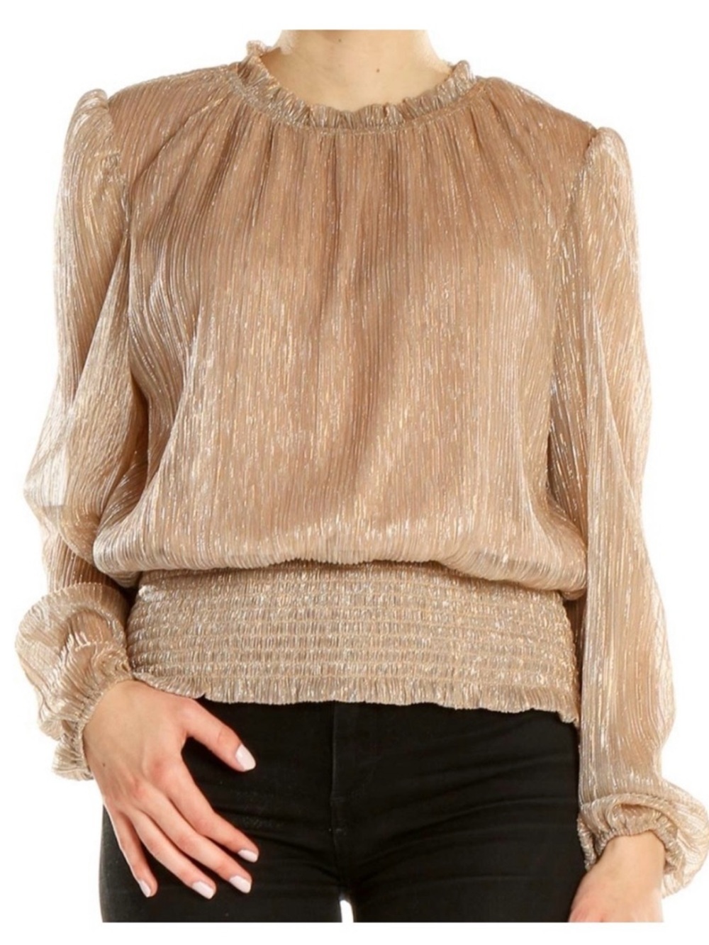 Joie • Metallic Blush Smocked Waist Blouse • Size L • NWT